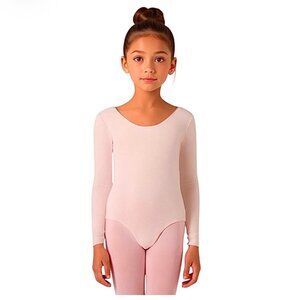 Capezio Childs L 12-14 Pink Leotards Long Sleeve Scoop Neck Bodysuit Dance New